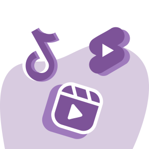 Purple icons of TikTok, YouTube Shorts, and Instagram Reels on a light purple abstract background, ideal for any Digital Growth Agency seeking a vibrant, modern look.