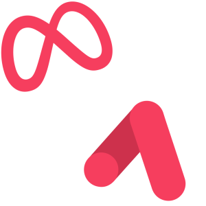 Two stylized red logos on a white background, one resembling an infinity symbol, the other an angled shape, representing a Digital Growth Agency.