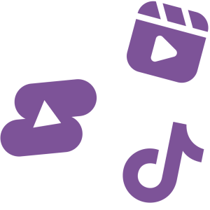 Three purple icons representing YouTube Shorts, Instagram Reels, and TikTok on a light background, ideal for a Digital Growth Agency.