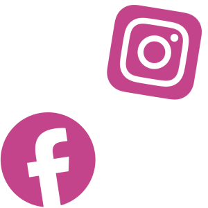 Pink Facebook and Instagram logos, each tilted at an angle, appear on a plain white background, reflecting the vibrant branding of a Digital Growth Agency.