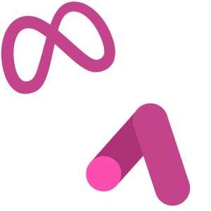 A purple infinity symbol above a stylized magenta “A” shape on a light background.