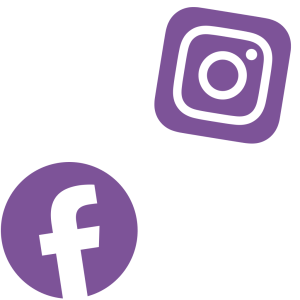 Purple Facebook and Instagram logos on a white background, each logo placed diagonally from each other.